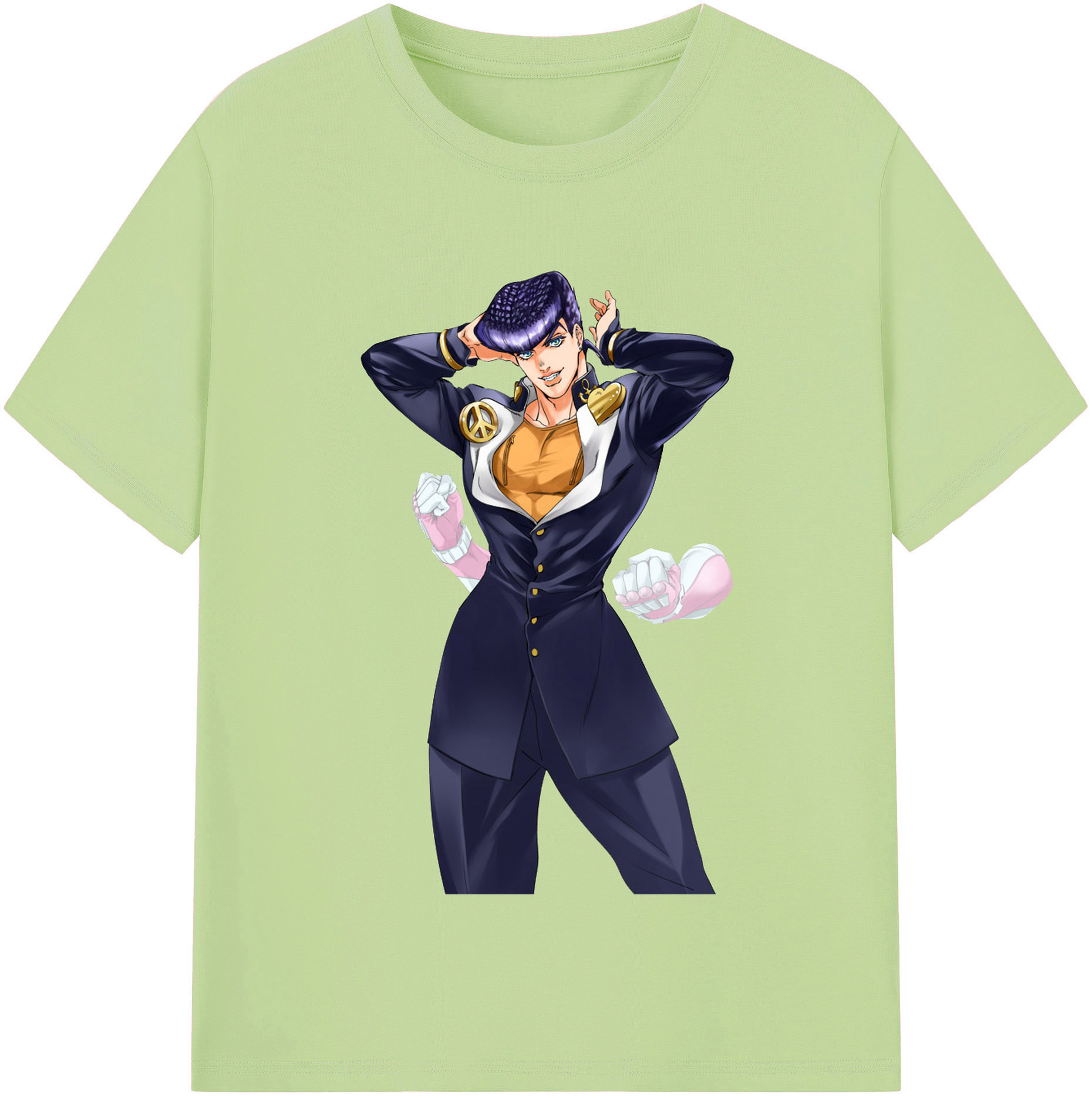 （画像用） ジョジョの奇妙な冒険 ひがしかた じょうすけ JoJo's Bizarre Adventure Higashikata Josuke 綿100％半袖Tシャツ（フロントプリント）